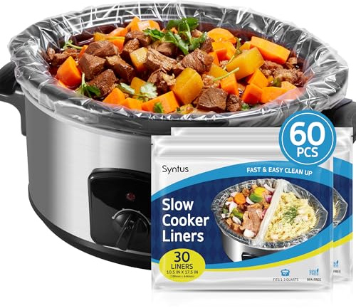 Syntus Crock Pot Liners, 60 Count 10.5 x 17.5 Small Size Slow Cooker Liners Fits 1-3 Quart Pots, Disposable Cooking Bags Suitable for Oval & Round & Retangular Crock Pot