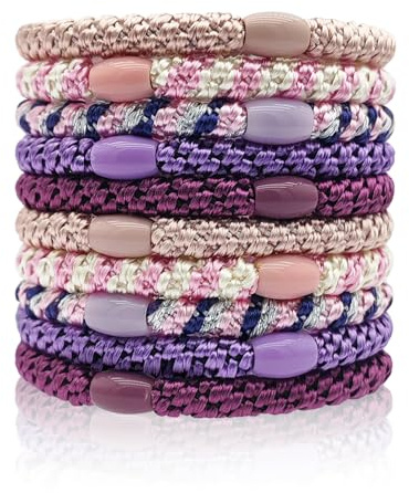 Kisvic Elastici per capelli da donna, multicolore, 10 pezzi, alla moda, intrecciati, elastici per capelli, per donne, ragazze, bambini, capelli spessi e ricci, viola