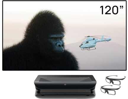 AWOL VISION LTV Ultra Short Throw Projector, Supports 150 Inch Screen, 3D Active, HDR10+, with Dolby Vision & Atmos Home Cinema (Fire Stick TV 4K Max Included) (LTV-2500&MW-120&DG-002)