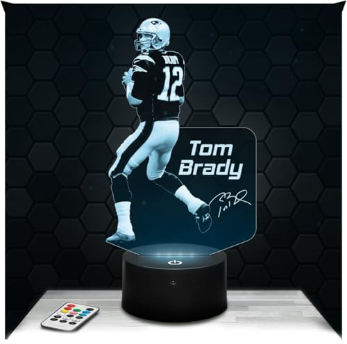 Lampephoto.fr - Lampe Tom Brady 3D Touch Nachtlicht American Football | Made in France, Sockel & Größe wählbar, dimmbar, Batterie/USB, HD-Lasergravur, Geschenk für Sie & Ihn