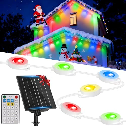 Aigostar Permanente Außenbeleuchtung Solar Outdoor, 15M 50 LED,RGBY, IP65 Wasserdicht, 19 Modi, Timer, Weihnachtsbeleuchtung Solar Außen mit Fernbedienung für Weihnachten, Halloween, Partys