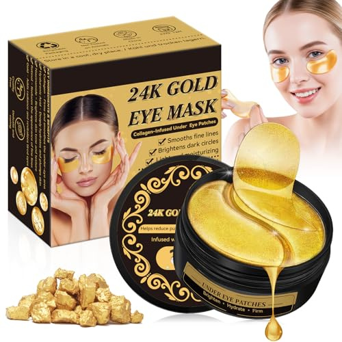 60 Pezzi Patch Contorno Occhi, Patch Occhiaie e Borse in Gel per Sotto gli Occhi, Maschera Contorno Occhi Idratante, Effetto Rinfrescante per Occhi Stanchi, Unisex (24K Gold)