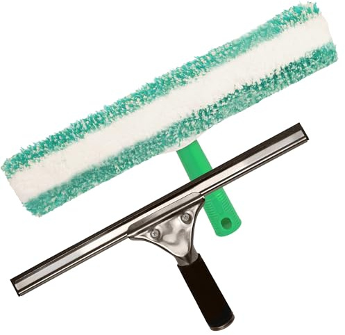 G.I.V. - Fensterreinigungs Set - T-Träger mit abrasivem Mikrofaserbezug für hartnäckigen Schmutz + Fensterabzieher aus Aluminium mit Gummilippe -Fensterabzieher, Glasreinigung, Fensterputz Ausrüstung