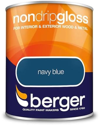 Navy Blue Non Drip Gloss Paint 750ml | Interior and Exterior Wood and Metal Paint | High Shine Durable Gloss Finish | Non Drip Trim Paint for Doors Skirting Boards Gates and Railings