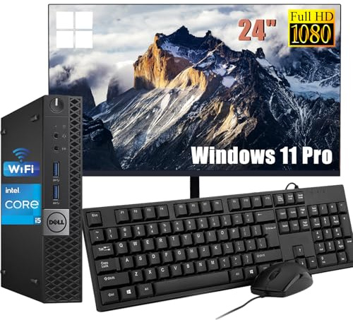 Dell Optiplex 3040 Mini ordinateur PC avec écran 24 Intel Core i5-6500, 8 Go de RAM, 256 Go SSD, clavier américain QWERTY, WiFi, Bluetooth, Windows 11 Pro (renouvelé)