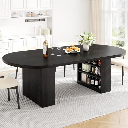 Jocoevol 180CM Oval Esstisch, Esszimmertisch Ausziehbar für 4-8 Personen | Modern Esszimmer Tisch mit 3-Stufigem Ablagefach, Massiver Küchentisch, Robust bis 180 kg für Küchen und Esszimmer, Schwarz