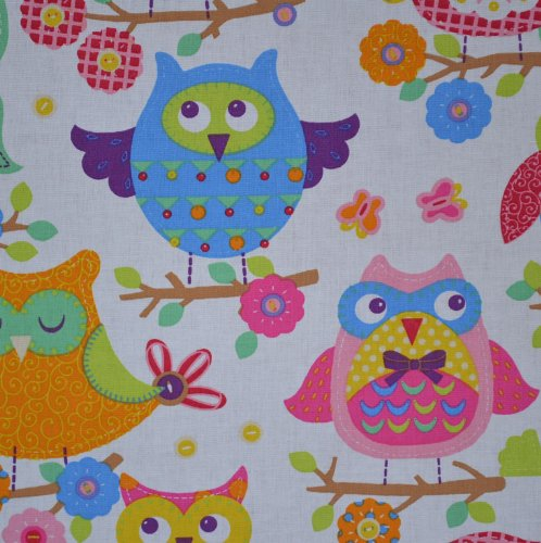 Textiles français Kinderstoff | Lustige Eulen | 100% Baumwolle | Stoffbreite: 160cm Meterware (1 Meter)
