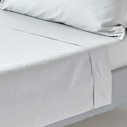 HOMESCAPES Silver Grey Pure Egyptian Cotton Flat Sheet Super King 200 TC 400 Thread Count Equivalent Bed Sheet