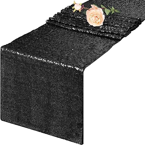 Tischläufer mit Pailletten, 30,5 x 182,9 cm, glänzend, elegant, für Geburtstag/Party/Hochzeit/Dekoration etc., Black Color, 30x180cm