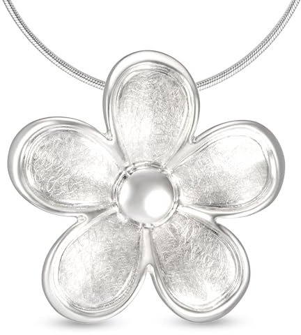 Vinani Blumen Anhänger mit Schlangenkette aus 925 Sterling Silber, ABTA-S | gebürstete Fläche, polierter Rand, Italien Kette, nickelfrei, antiallergisch, Design aus Deutschland