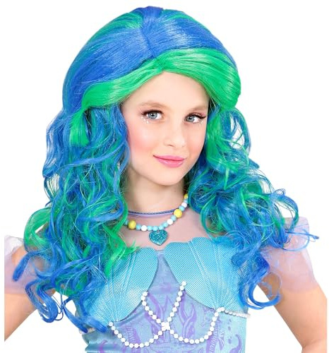 W WIDMANN MILANO Party Fashion - Perücke Kinder Meerjungfrau | Langes Kunsthaar mit Locken, Kostüm Accessoire für Karneval, Mottoparty