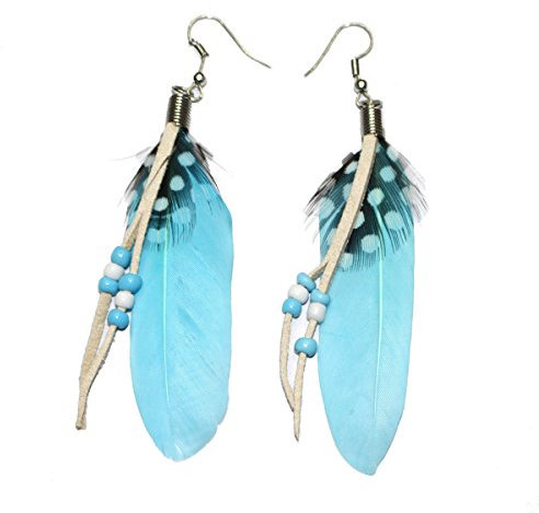 ZUMUii Butterme Frauen handgemachte natürliche Gans Feder Haken baumeln Ohrringe böhmischen Schmuck (Blau)