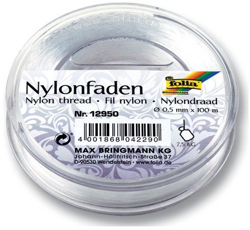 folia 12950 Nylonfaden auf Spule, transparent, 0,50 mm x 100 m, Tragkraft 7,5kg (10er Pack)