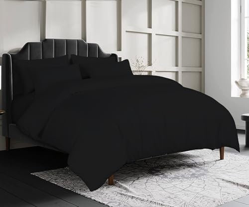 sleepdove® LUXURY EGYPTIAN COTTON 200 COUNT BEDDING SETS DUVET COVER SET (QUILT COVER WITH PILLOW CASES (King, Black)