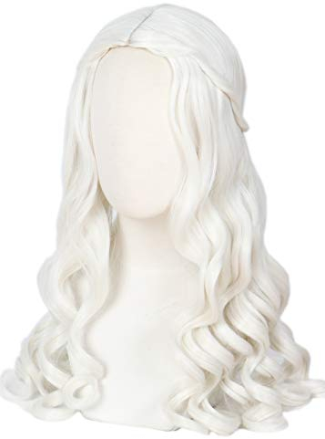 Linfairy Women Girl's White Blonde Long Wavy Perücke Halloween Cosplay Kostüm Königin Perücke Erwachsener