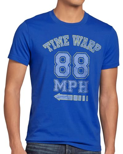 style3 Time Warp 88mph Herren T-Shirt Zukunft Marty Gamer College, Größe:L, Farbe:Blau