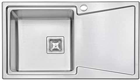 JASSFERRY Inset Kitchen Sink 1.2 mm Thickness Stainless Steel Single 1.0 Large Rectangle Bowl Right Hand Drainer Square Strainer Plug Waste Pipe Kit