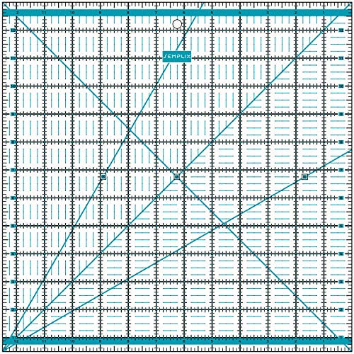 SEMPLIX Patchwork-Lineal Quilt-Lineal, transparent, mit inch Skala und Winkelfunktionen, ideal für Patchwork und zum Basteln, 12,5 x 12,5 inch (türkis)