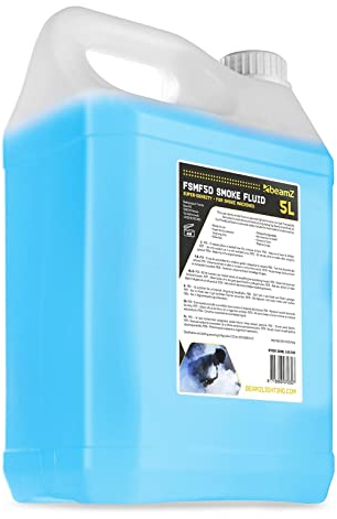 BeamZ FSMF5D Liquido de humo ECO Super-Densidad fabricado con base de agua, sin productos químicos ni tóxicos, no deja residuos, el líquido es de color azul pero produce humo blanco/gris, 5 litros