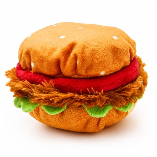 Pet London Burger Plüsch-Hundespielzeug, weich, quietschend, lustig, interessant, weich, 15,2 cm, Kauspielzeug