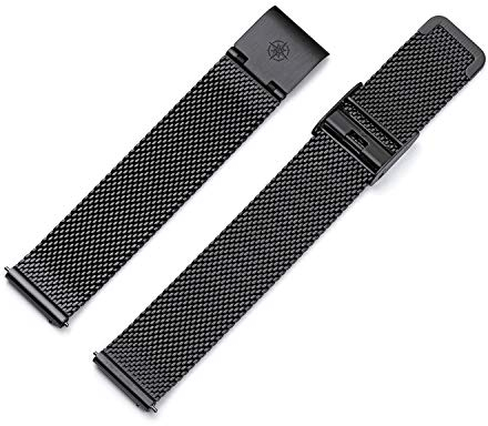 Kistanio 20 mm Milanaiseband aus Edelstahl Druckverschluss Meshband Schwarz - ME-20-BK