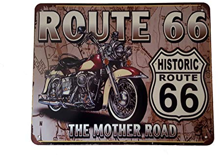 LB H&F Blechschild Nostalgie Retro Auto Tür Route 66 Motorrad Schild 25x20 cm NEO Mother Road