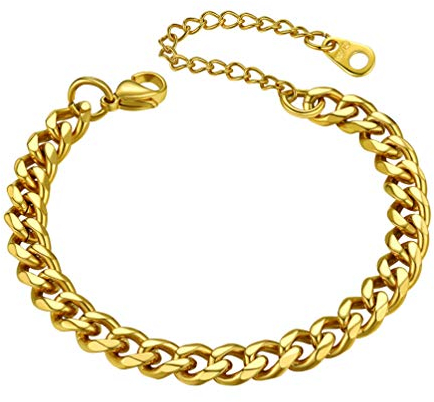 PROSTEEL Damen Armband 16+5cm 18k vergoldet verstellbar Panzerkette Armband Bracelet 6mm breit kubanische Armkette Schlichte Frauen Mädchen Schmuck Accessoire für Geburtstag