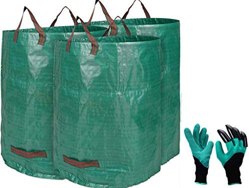 3 x 272L Sac de Jardin Sac de Déchets de Jardin en PP Solide - Autoportante et Pliable - Sacs Poubelle pour Les Déchets de Jardin Feuillage de Pelouse Vert Coupe -Réutilisable