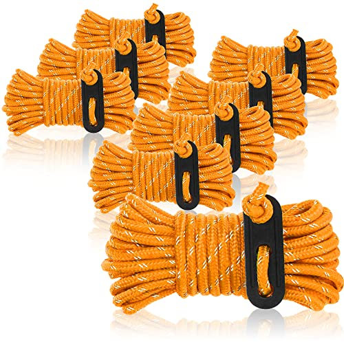 com-four® 8X Abspannseil je 4m für Camping reflektierend in orange - Zeltschnur mit Abspannschnalle - Spannschnur - Camping Schnur - Seilspanner - Zeltleine - Sturmband