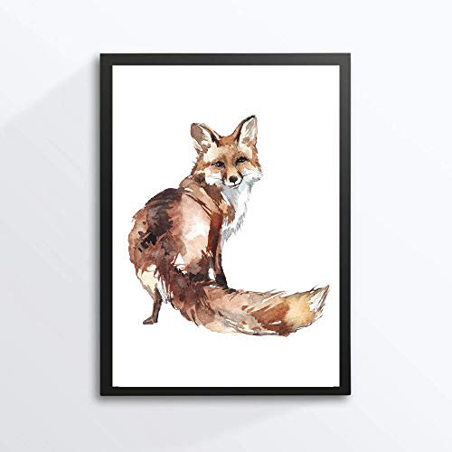 Din A4 Kunstdruck ohne Rahmen - Fuchs stehend Portrait Waldtier Aquarell Druck Poster Bild