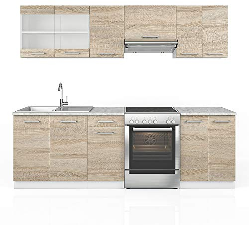 Vicco cucina componibile Raul, Sonoma/Bianco, 240 cm, PL Marmo