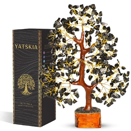 YATSKIA Black Tourmaline Crystal Money - Chakra Tree for Life - Spiritual Decor - Crystal Gifts