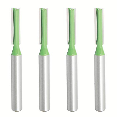 Aopin Router Bit 5mm Cutting Dia 6mm Shank Dia Double Flute Straight Bit Carbide for Woodworking Milling Cutter Tool, Green, Silver, 4Pcs