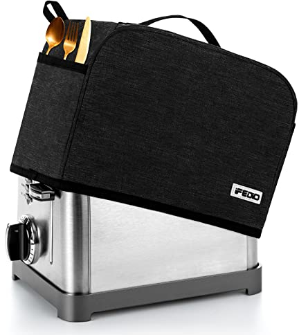 iFedio 2 Slice Toaster Cover with Pockets, Dust And Fingerprint Protection/Machine Washable/Toaster Machine Cover Can Hold Jam Spreader Knife & Toaster Tongs (Black)