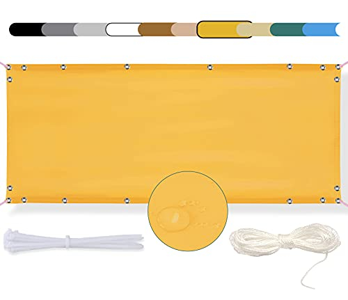 MEEYI Balkon Sichtschutz Balkon seitenmarkise 80x400cm Balkonabdeckung Balkonverkleidung Wind-und UV-Schutz Wetterfest mit Kabelbinder Ösen Seil, für Balkongeländer, Terrasse & Garten Gelb