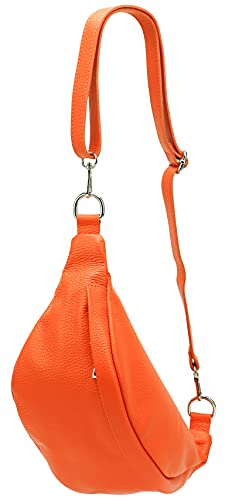 SH Leder ® echt Leder Hüfttasche Damen Herren Unisex Gürteltasche für Festival Reise Bauchtasche mittelgroße Crossbody Bag Frauen Ledertasche 32x17cm Marie G528 (Orange)