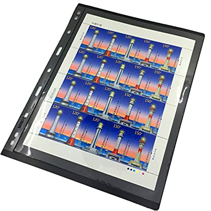 20 Sheet Stamp Pages, 1 Rows Sleeves for Collectors, 9-Hole Standard Fit Stamp Album Binder, Professional Pack