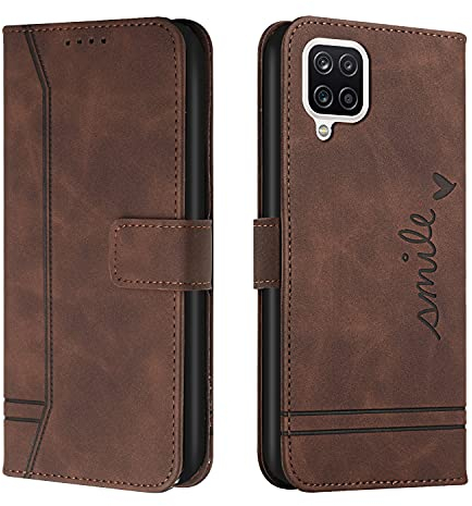 Trugox Handyhülle für Samsung Galaxy A12 / A12 Nacho 2021 / M12 Hülle Klappbar Klapphülle mit Kartenfach Handytasche Handy Schutzhülle Tasche Leder Wallet Flip Case Slim Book Cover - Braun