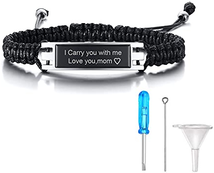 XUANPAI Urnen-Schmuck – Asche-Armband, personalisierte Nachricht, Urne, Seil, Andenken für Männer, Frauen, Haustiere, 6.7-9.5 inches, Leder Edelstahl