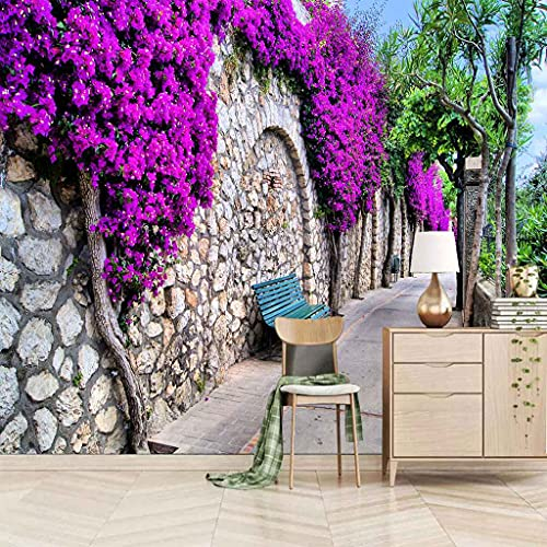 FVGKYS Tapeten Benutzerdefinierte 3D Fototapete Wandbild Wandtattoo Lila Wandblumen Selbstklebend Tapeten Große Wandbilder Wohnzimmer Sofa Schlafzimmer Hintergrund Wandbild 400x280cm