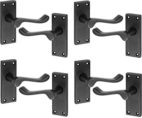 Golden Grace Victorian Scroll Lever Latch Door Handles in Matt Black Finish, Classic Interior Doors Hardware, 4 Pairs - 120mm Long