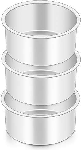 Herogo Cake Tin, 4 Inch Round Cake Tins Set of 3, Stainless Steel Deep Pan Mold for Birthday Wedding Christmas, 5cm Depth & Leakproof, Durable & Dishwasher Safe