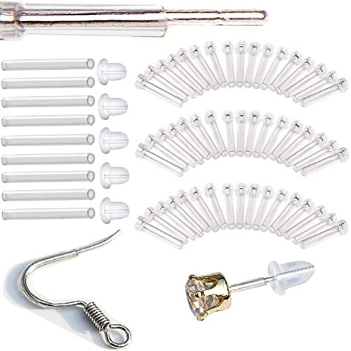 Silikon und Kunststoff Anti-Allergie Ohrringe Ärmel Piercing Protektoren mit extra Rücken Pierced Ohrring Ärmel für empfindliche Ohren, Silikon Gummi, Ohne Edelstein.