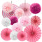 14 Pcs Pink Paper Party Decorations, Hanging Paper Pompoms Pom Poms Flower Papers Fan Decoration, for Wedding Festival Carnival Mexican Birthday Party Decorations