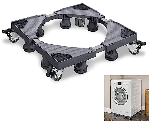 YRHome 8 Fuß Waschmaschinen Untergestell Sockel mit 4 Räder Einstellbare Waschmaschinen Sockel Waschmaschinensockel für Kühlschrank Trockner Gefrierschrank 300kg (Breite 44-75 cm Höhe 11-13 cm), Grau