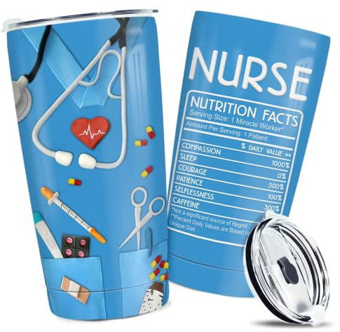 wowcugi Nurse Gifts Trinkbecher aus Edelstahl, doppelt vakuumisoliert, Reise-Kaffeetasse, 473 ml, Weihnachten, Abschlussfeier, RN CNA, LNP, Krankenschwester, Wertschätzungsgeschenk, für Damen und