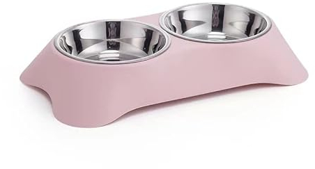 Stylish Cat Bowls with Tray for Pets l Removable Stainless Steel Cat Food Bowl and Water dishes for Small and Medium Cats Dogs Rabbits l Anti Slip Elevated Dog Bowls Serve 700ml Capacity Food l Pink