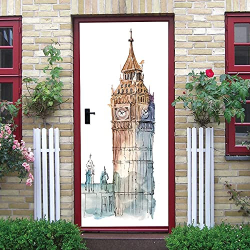 Türtapete Selbst Klebend Türposter 3D Türbild - Londoner Stadtgebäude 88 X 200 Cm - Türfolie Fototapete Pvc Wasserfest Türaufkleber Wandtattoo Für Schlafzimmer Wohnzimmer Tür Dekoration Stickers - Ju
