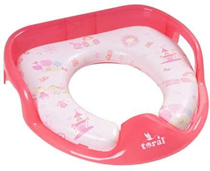 Asiento Reductor Acolchado con Asas para WC. Ayuda al aprendizaje de bebés y niños. Adaptador infantil portátil para váter MundiBebé +18 meses. Modelo Princesa