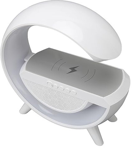 Bewinner LED Night Light, Big G Bluetooth Speaker with 15W Wireless Charger, Support FM USB AUX Mode Playback Speaker, Dimmable Table Lamp for Living Room Decor